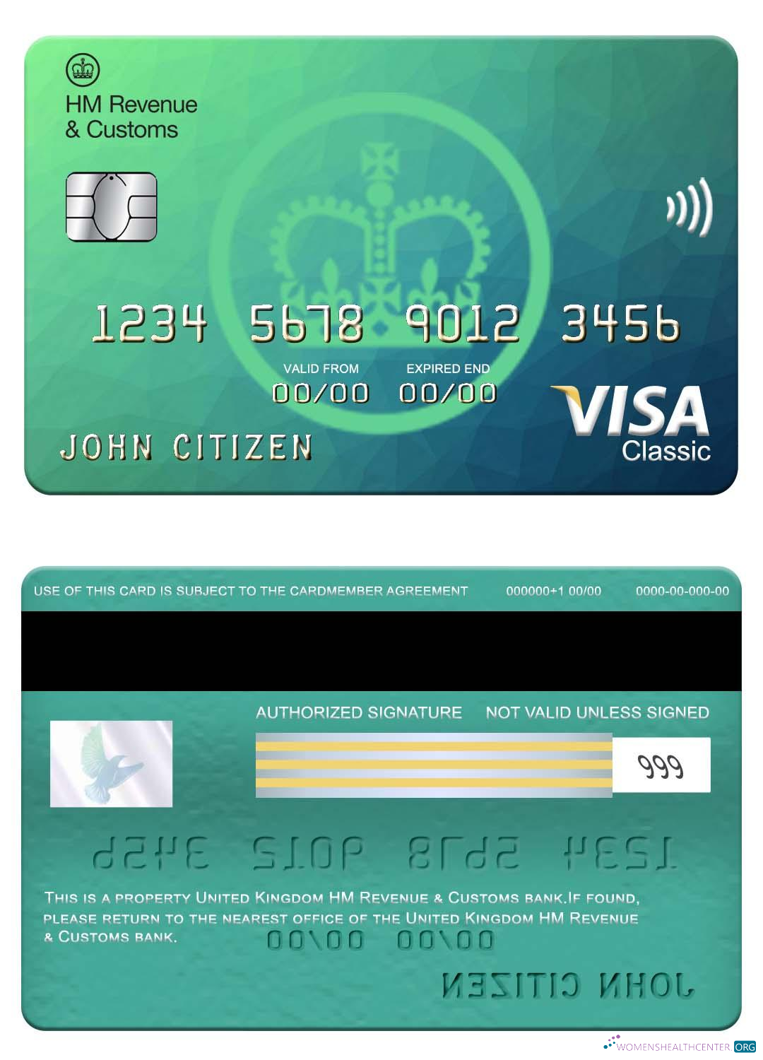 Download United Kingdom HM Revenue & Customs bank visa classic card Photoshop template